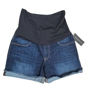 New Just Black Denim Women's Maternity Frayed Hem Cuffed Jean Shorts Sz 30 Denim